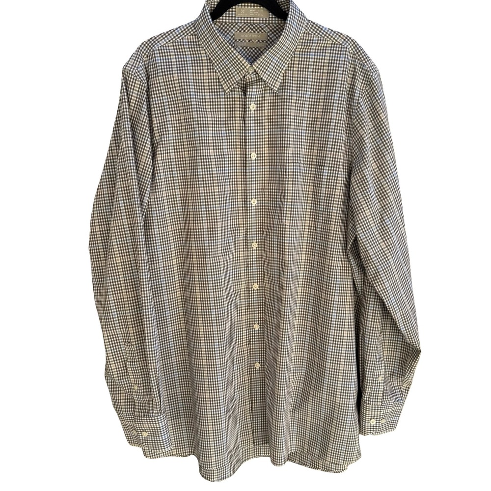 Nordstrom Smartcare Regular Fit Brown Blue Check Preppy Shirt Mens XXL Tall